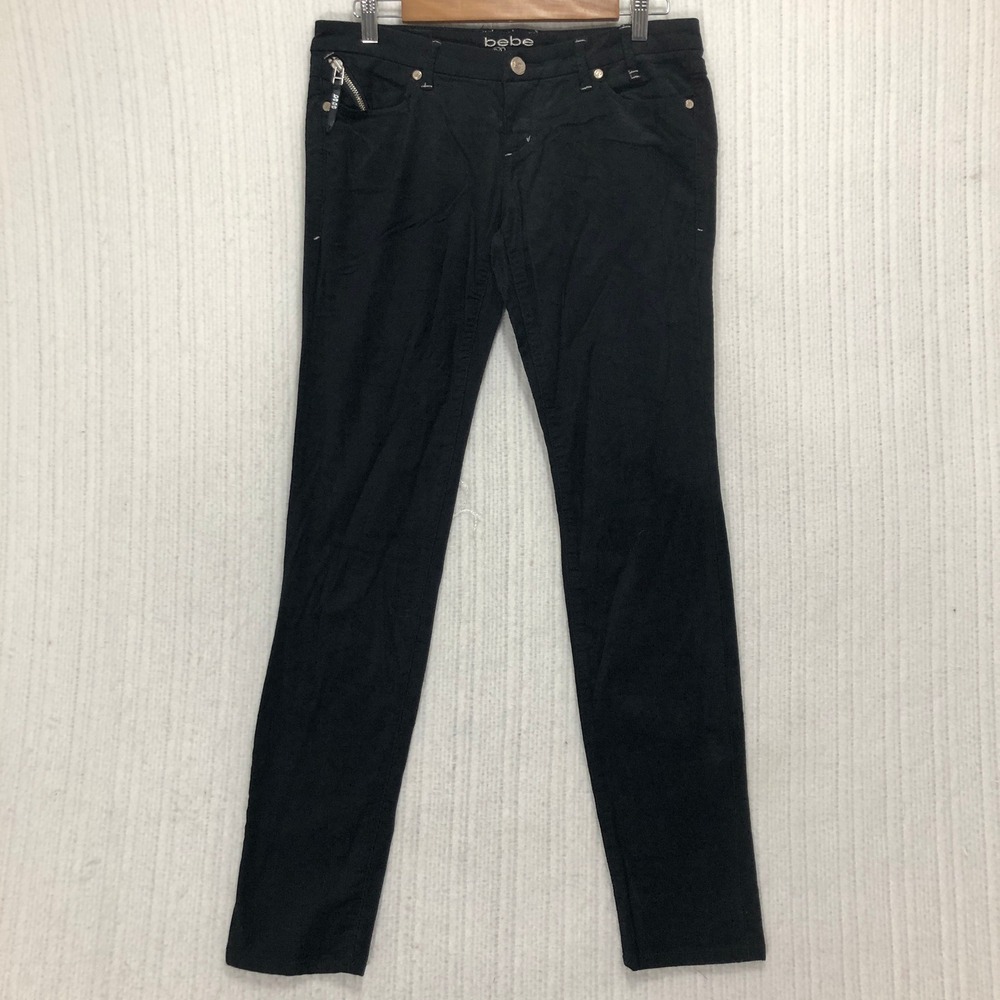 Bebe Black Corduroy Skinny Leg Pants Zipper Detail Women Size 29
